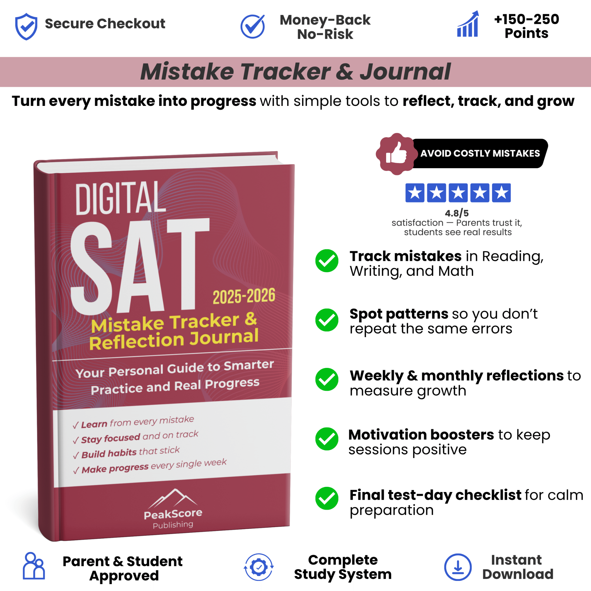 Digital SAT Mistake Tracker & Reflection Journal: Your Personal Guide to Smarter Practice and Real Progress - Peak Score Media