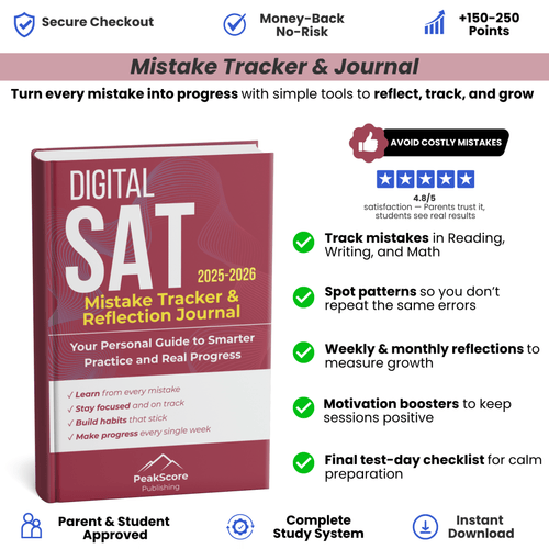 Digital SAT Mistake Tracker & Reflection Journal: Your Personal Guide to Smarter Practice and Real Progress - Peak Score Media