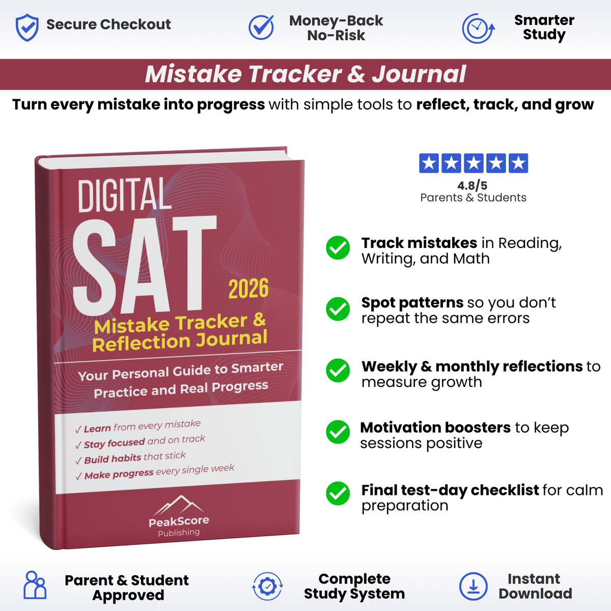 Digital SAT Mistake Tracker & Reflection Journal: Your Personal Guide to Smarter Practice and Real Progress - Peak Score Media