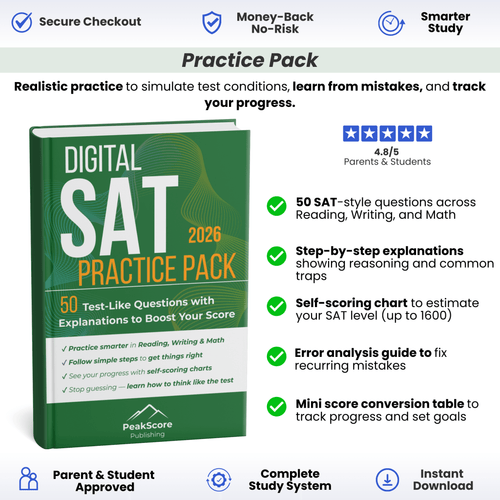 Digital SAT Practice Pack: 50 Test - Like Questions with Explanations to Boost Your Score - Peak Score Media
