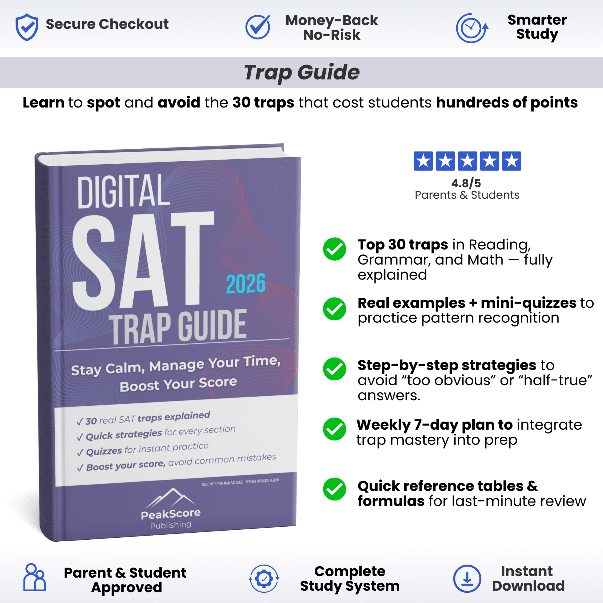 Digital SAT Trap Guide: Top 30 Reading, Grammar & Math Traps And How to Outsmart Them - Peak Score Media