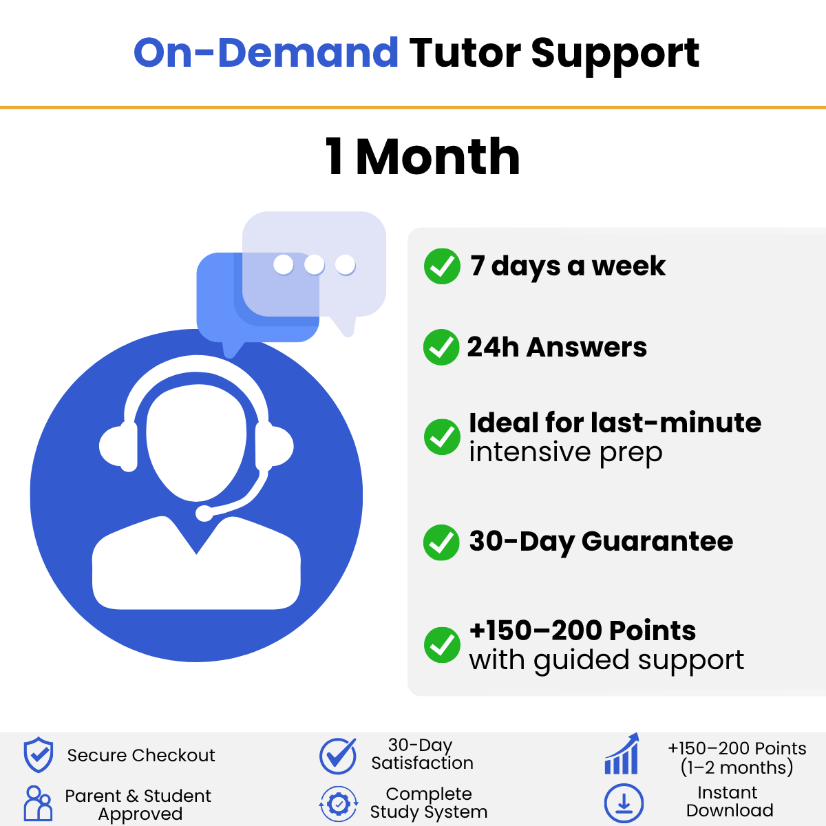 Essential - SAT On - Demand Tutor Support - 1 Month - Peak Score Media