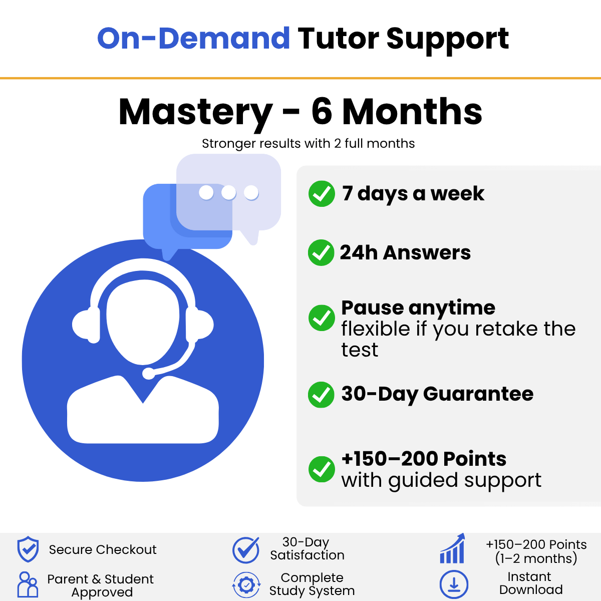 Mastery - SAT On - Demand Tutor Support - 6 Months - Peak Score Media